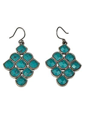 Turquoise Dangle Earrings Silver Tone Geometric Drop Jewelry VTG